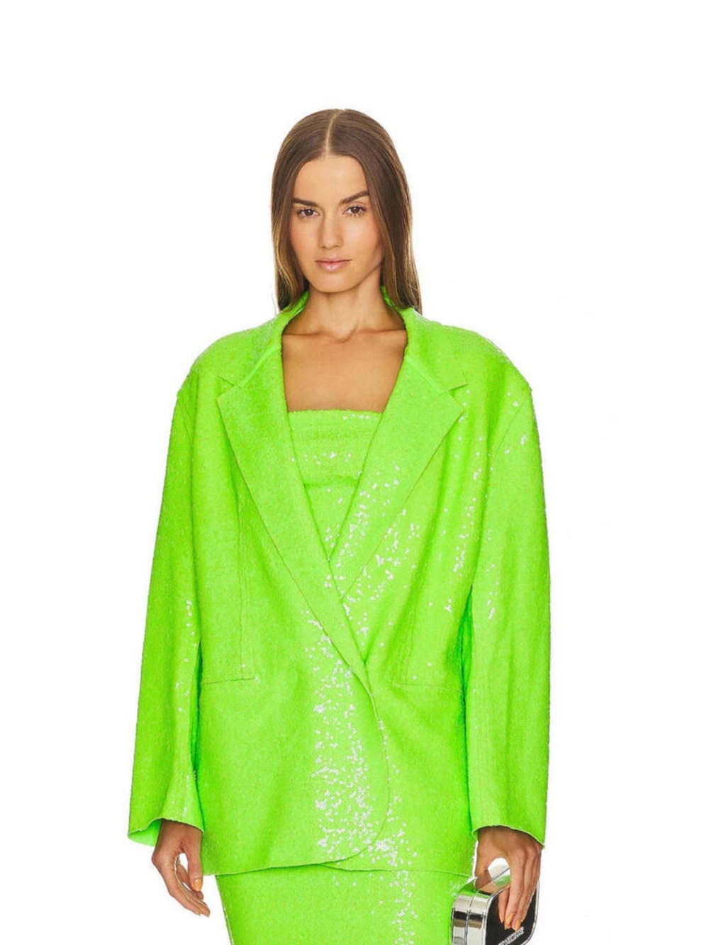 Norma Kamali Bright Neon Green Sequin Oversized Blazer